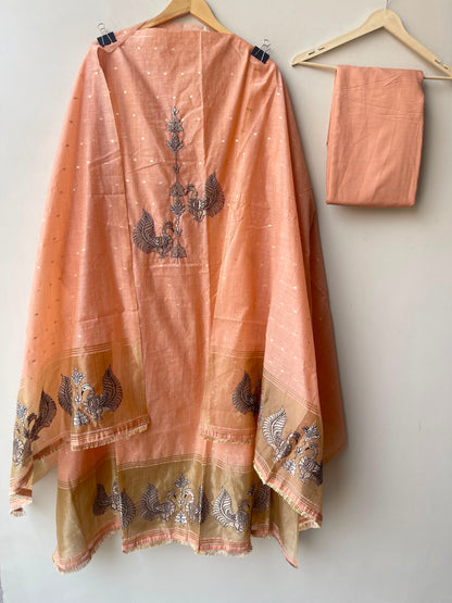Self Banarasi mul chanderi unstitched ladies suit Rc19067 (a)