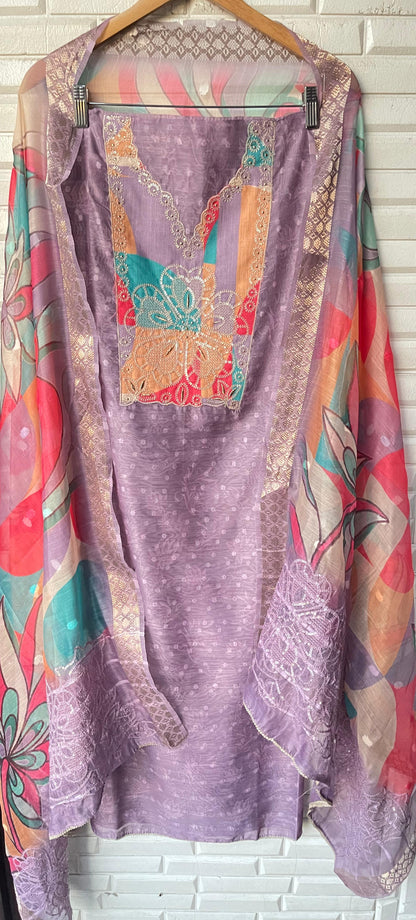 Linen chanderi unstitched ladies suit Rc17590 (b)