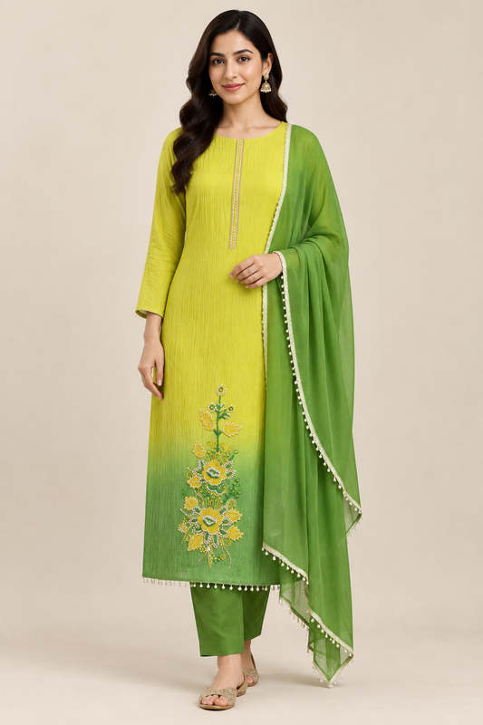 Elegant Shimmer Crushed Tissue Unstitched 3Pcs Designer Suit Set