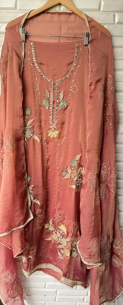 Self crushed shimmer chinon unstitched ladies suit Rc17788 (c)