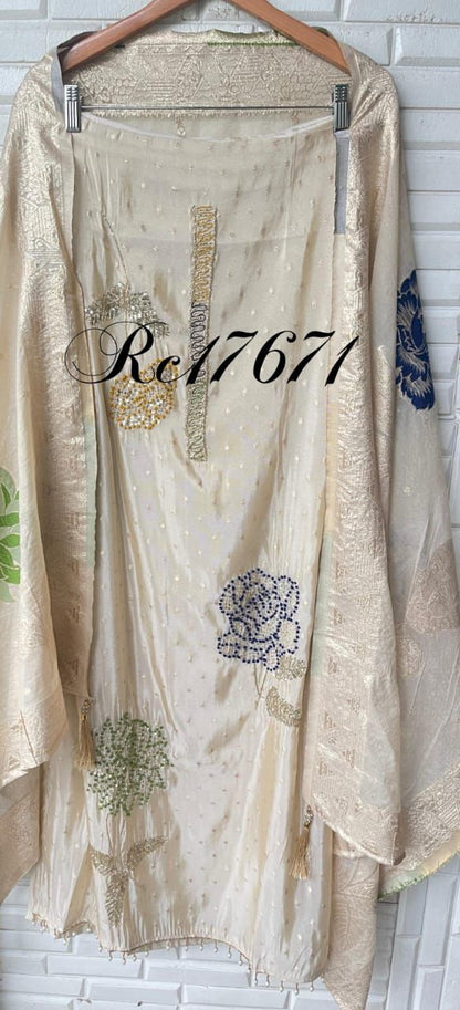 Banarasi shimmer silk unstitched ladies suit Rc17671