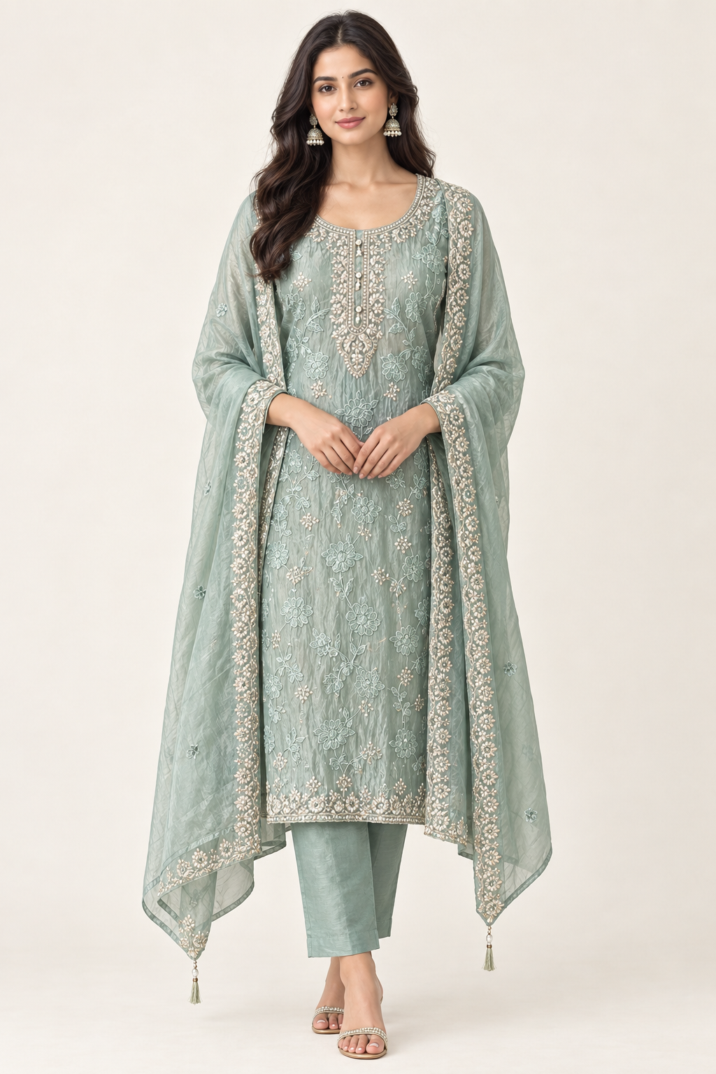 Premium Shimmer Tissue 3pcs Unstitched Designer Suit Set