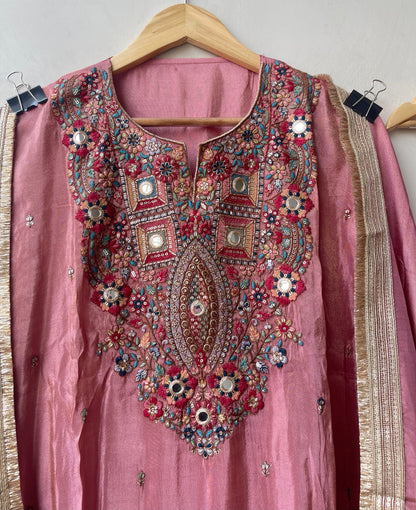 Premium Shimmer Silk Unstitched Designer Suit Set