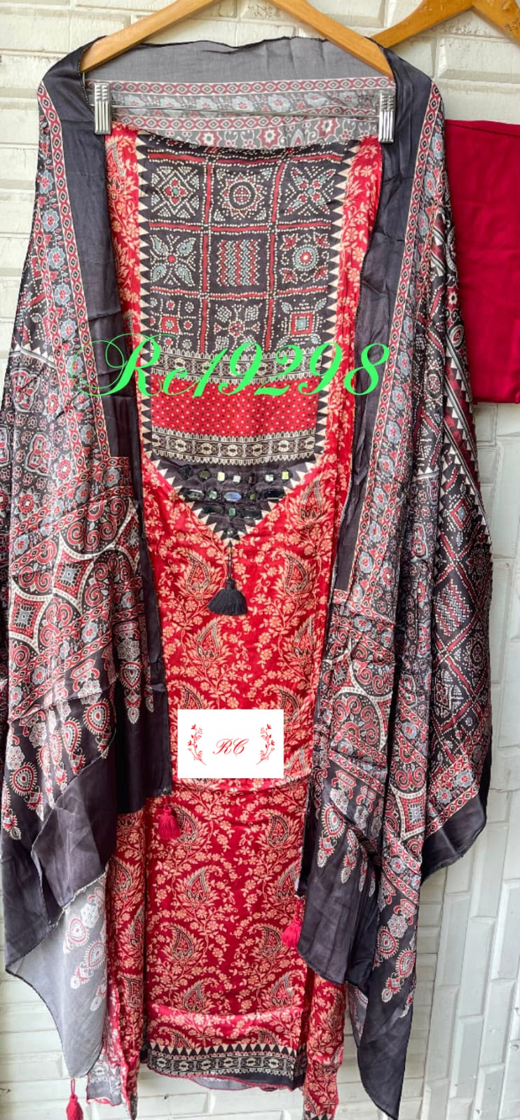 Gajji silk printed unstitched ladies suit Rc19298
