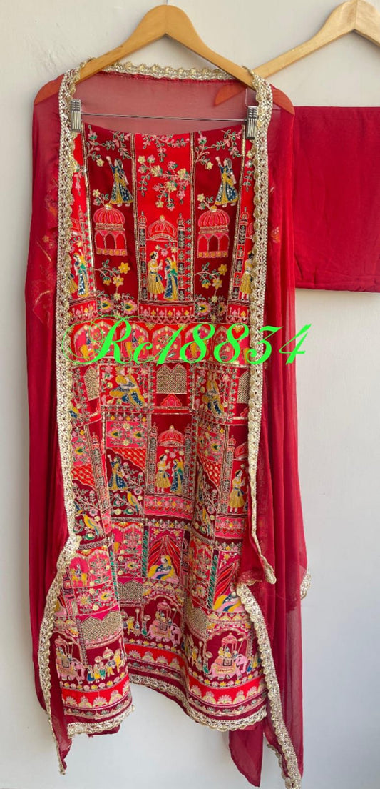 Satin crepe unstitched ladies suit Rc18834 (b)