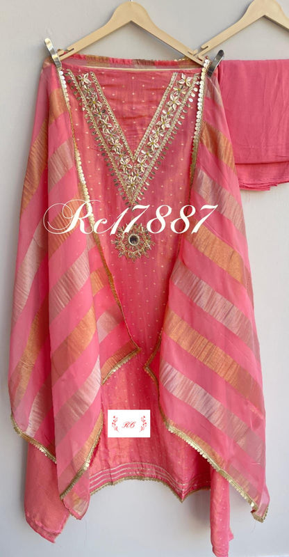 Banarasi shimmer silk unstitched ladies suit Rc17887