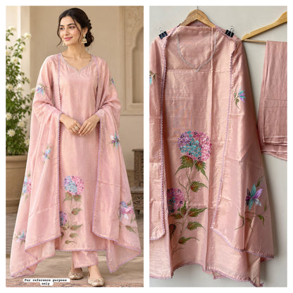 Shimmer Silk Brush Painted Elegant Unstitched Suit Set