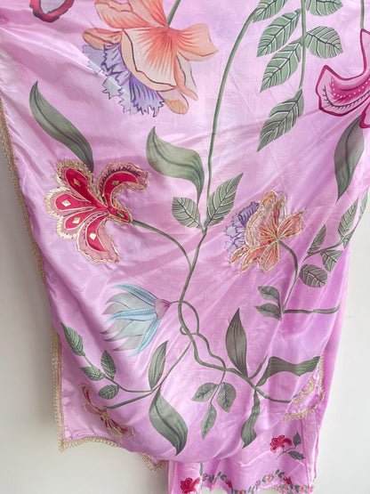 Satin crepe unstitched ladies suit Rc18355