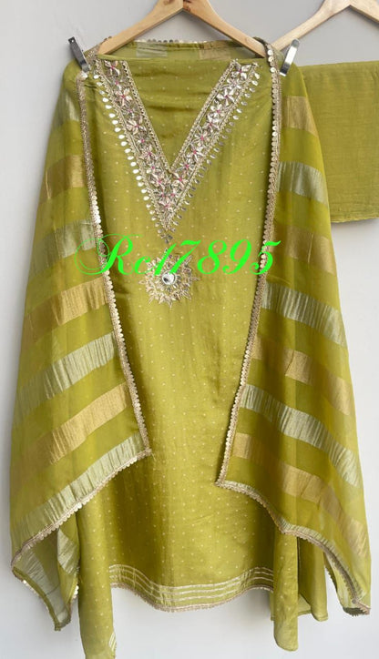 Banarasi shimmer silk unstitched ladies suit Rc17895