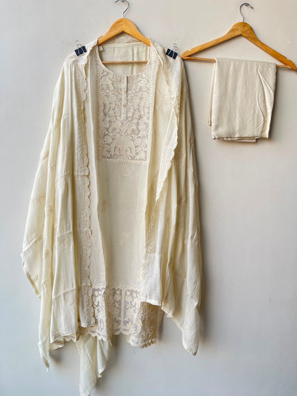 Mul chanderi applique work unstitched ladies suit Rc19279