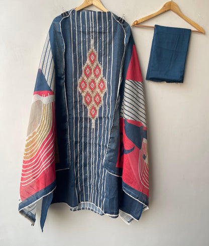 Designer Shimmer Linen Printed Unstitched 3 Pcs Suit Set