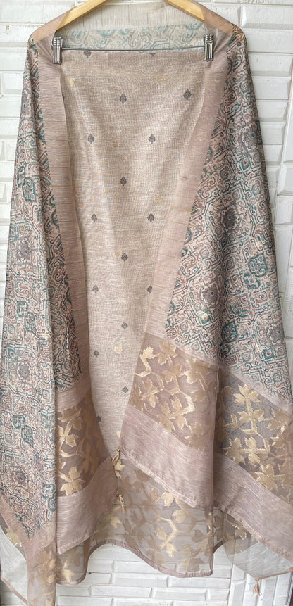 Banarasi linen silk unstitched ladies suit Rc17714