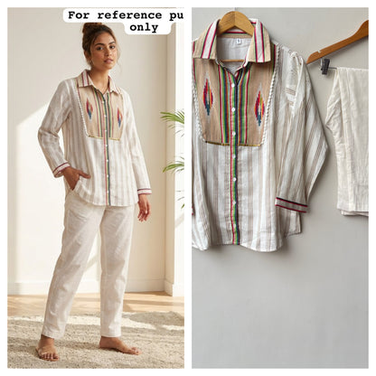 Self linen printed ladies stitched coord set Rc19155