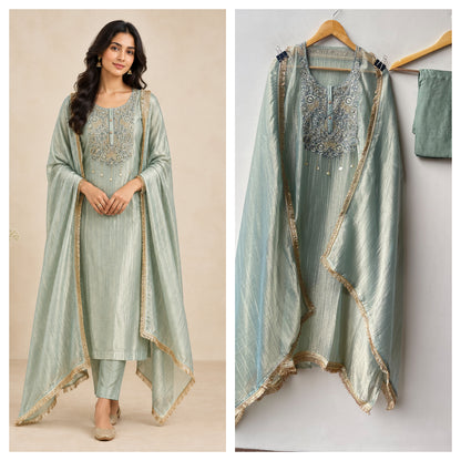 Extremely Elegant Pure Shimmer Crushed Tissue 3 Pcs Unstitched Suit Set