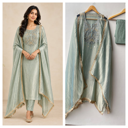 Extremely Elegant Pure Shimmer Crushed Tissue 3 Pcs Unstitched Suit Set
