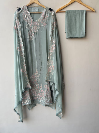 Satin crepe unstitched ladies suit Rc19298 (a)