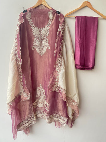 Exquisite Shimmer Tissue Embroidered Unstitched 3 pcs Designer Suit