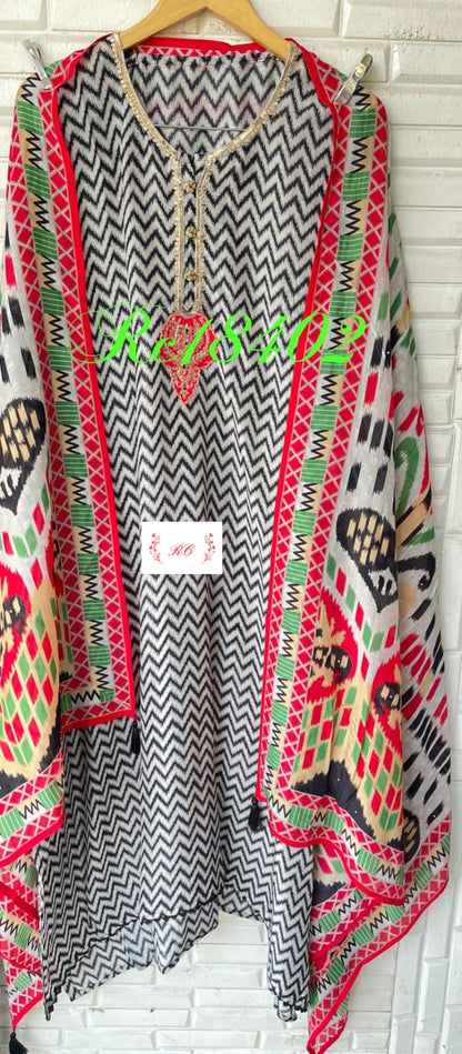 Satin Crepe Ikkat Printed Unstitched Ladies Suit RC-18403 – view 3