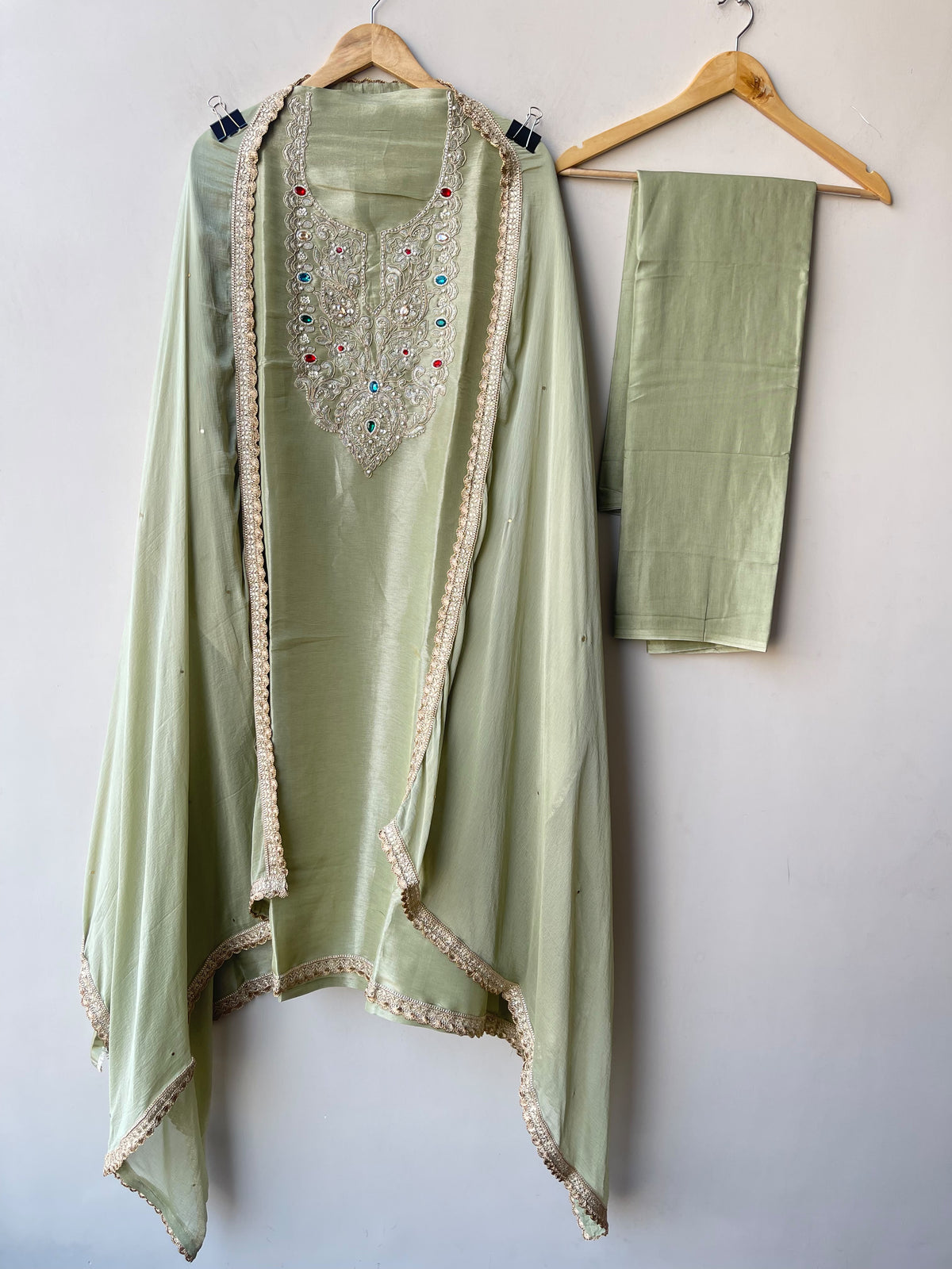 Shimmer Silk Kutdanna Embroidered unstitched ladies suit set