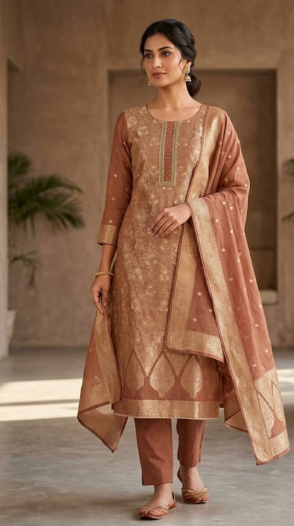 Pure Banarasi brocade silk unstitched ladies suit Rc19348 (b)
