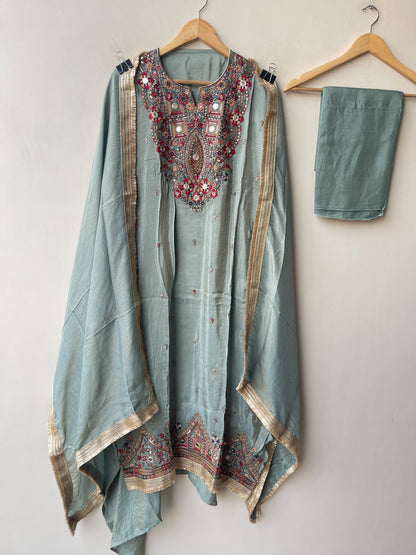 Premium Shimmer Silk Unstitched Designer Suit Set