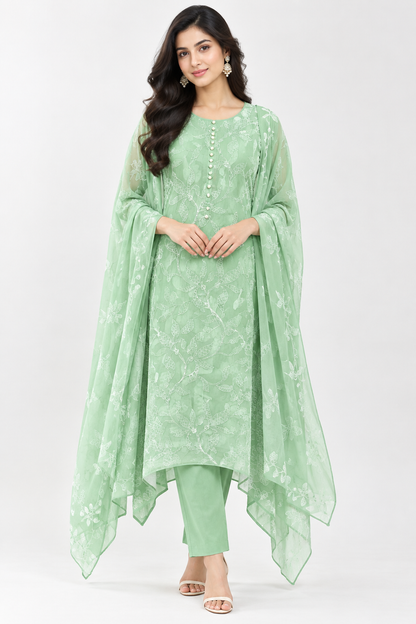 Premium Glass Organza Unstitched 3 Pcs Designer Suit Set