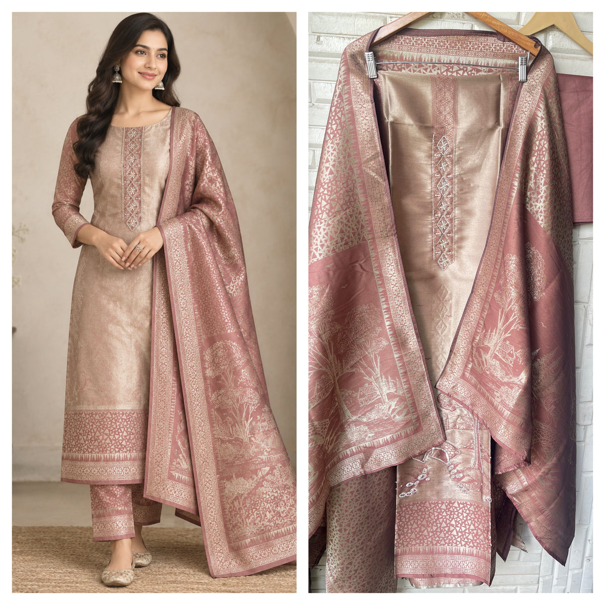 Premium Shimmer Giraffe silk woven Unstitched Designer Suit Set