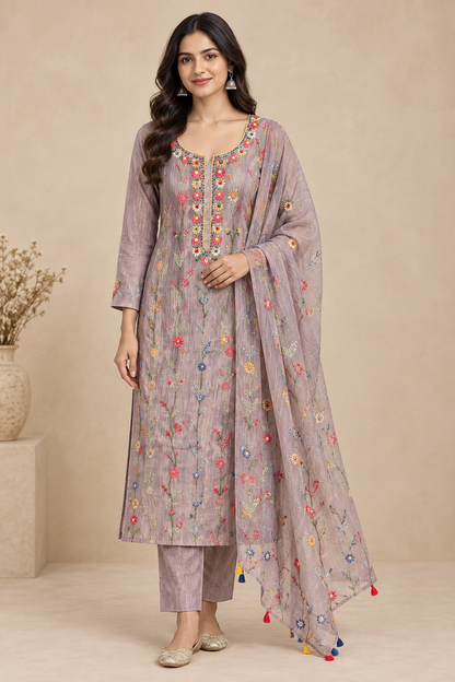 Pure Premium Shimmer Crushed Tissue Designer 3 Pcs Suit Set