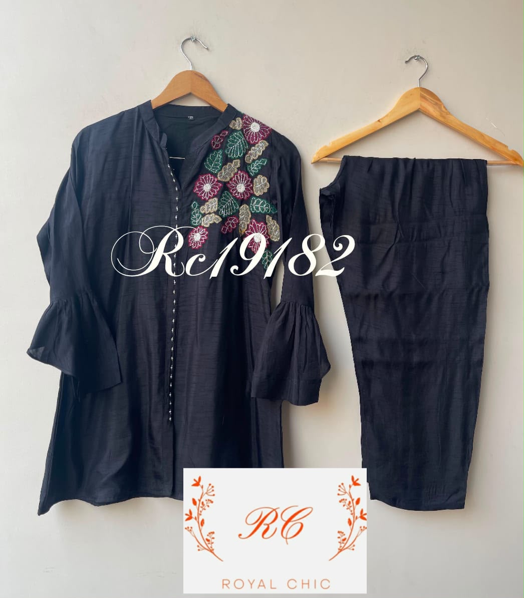 Cotton silk stitched ladies coord set Rc19182