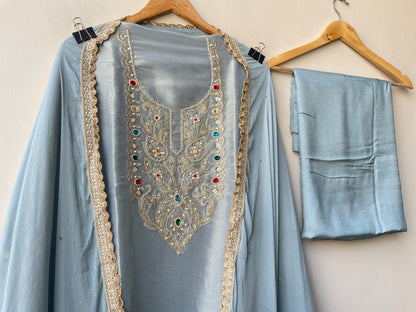 Shimmer Silk Kutdanna Embroidered unstitched ladies suit set