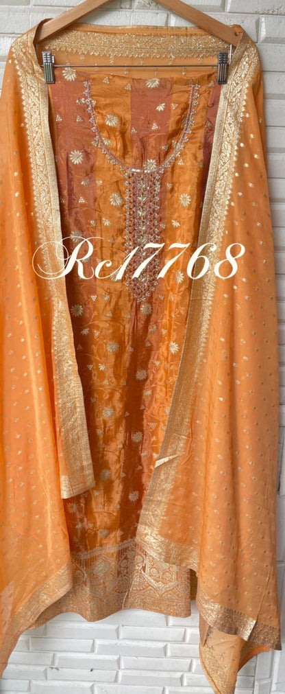 Self banarasi shimmer silk unstitched ladies suit Rc17768