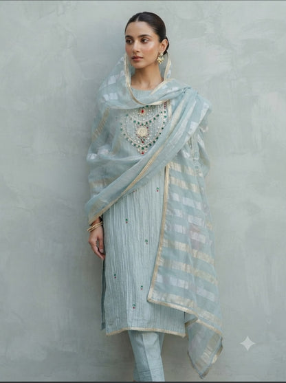 Crushed shimmer tissue ladies unstitched suit Rc19216