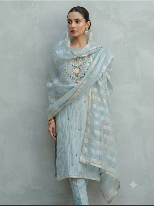 Crushed shimmer tissue ladies unstitched suit Rc19216