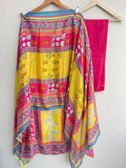 Satin crepe unstitched ladies suit Rc17939