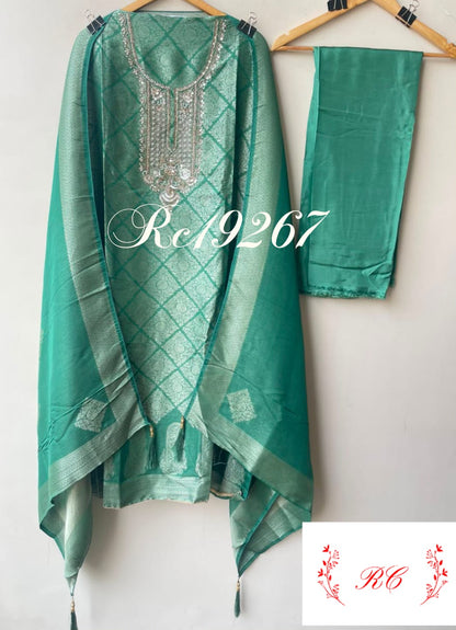 Fine Banarasi shimmer silk unstitched ladies suit Rc19267 (a)