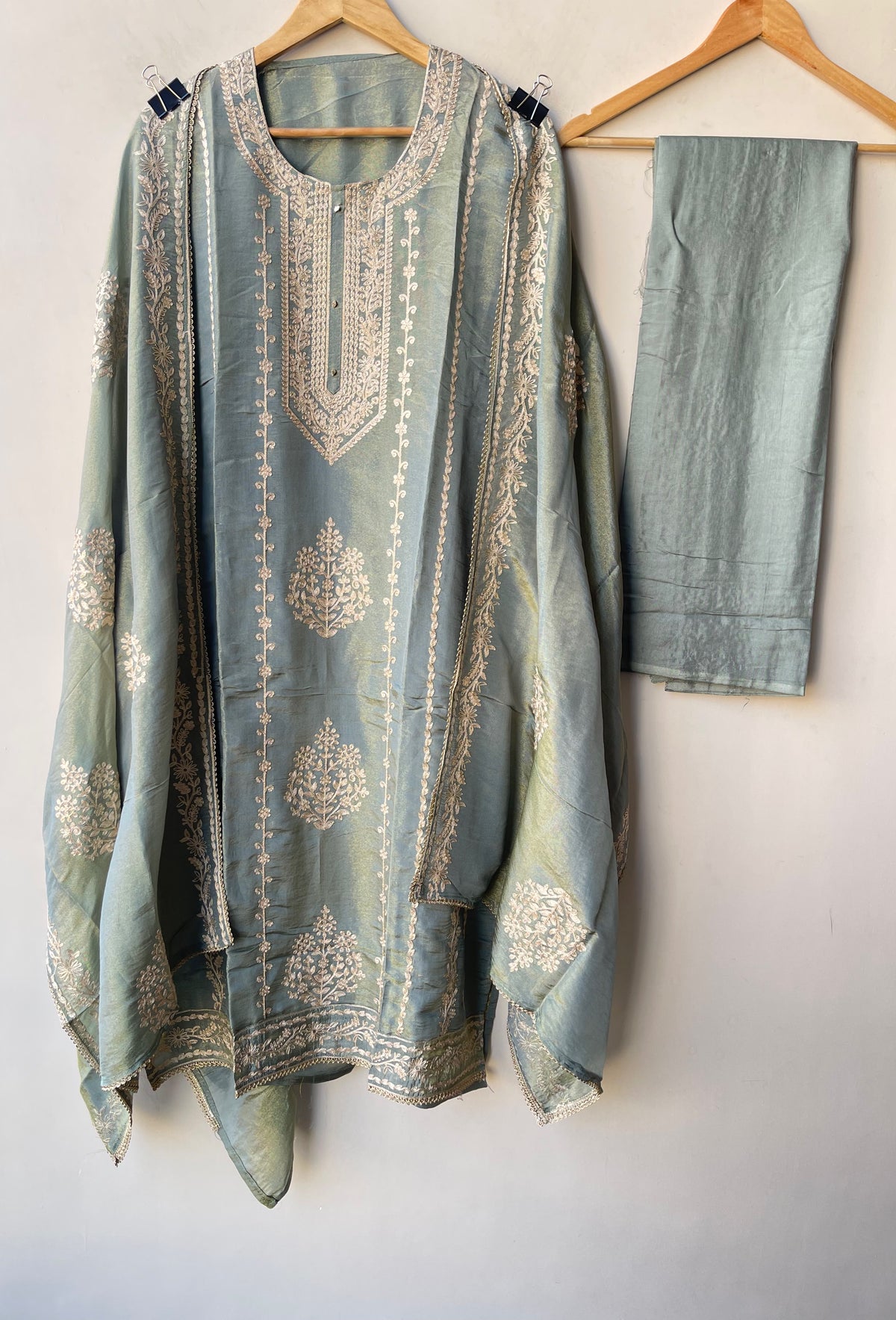 Designer Shimmer Silk 3pcs Unstitched Suit Set