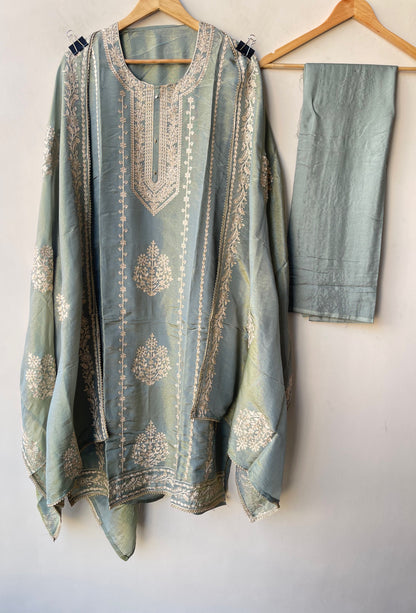Designer Shimmer Silk 3pcs Unstitched Suit Set
