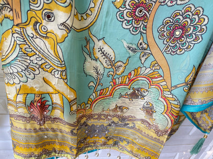 Crape satin unstitched ladies suit Rc17860