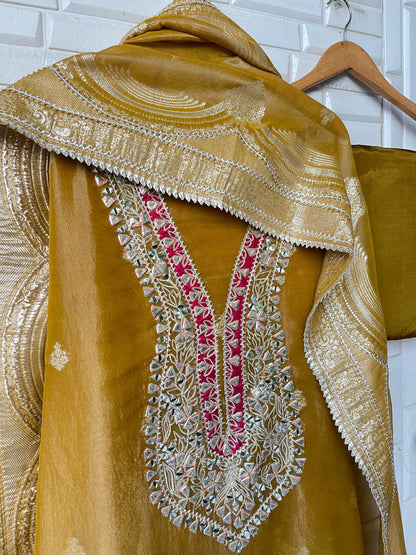 Banarasi shimmer silk unstitched ladies suit Rc17694