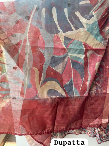 Premium Mul Chanderi 3 pcs Unstitched Printed Suit Set