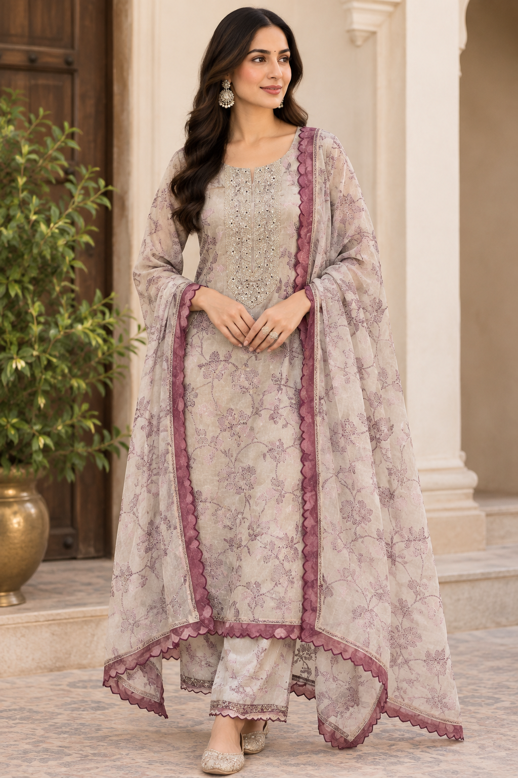 Elegant Shimmer Tissue Unstitched Designer Suit Set