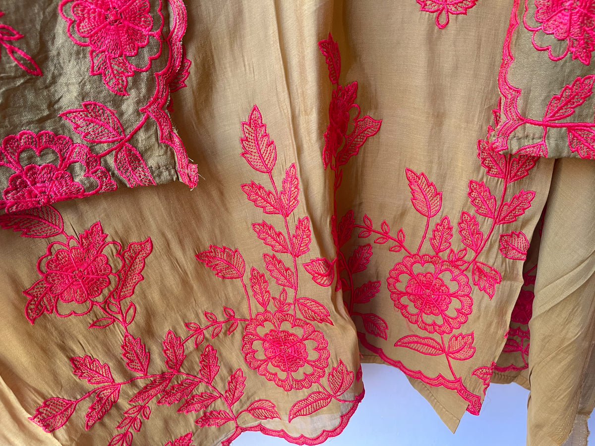 Designer Mul Chanderi 3 Pcs Unstitched Suit Set
