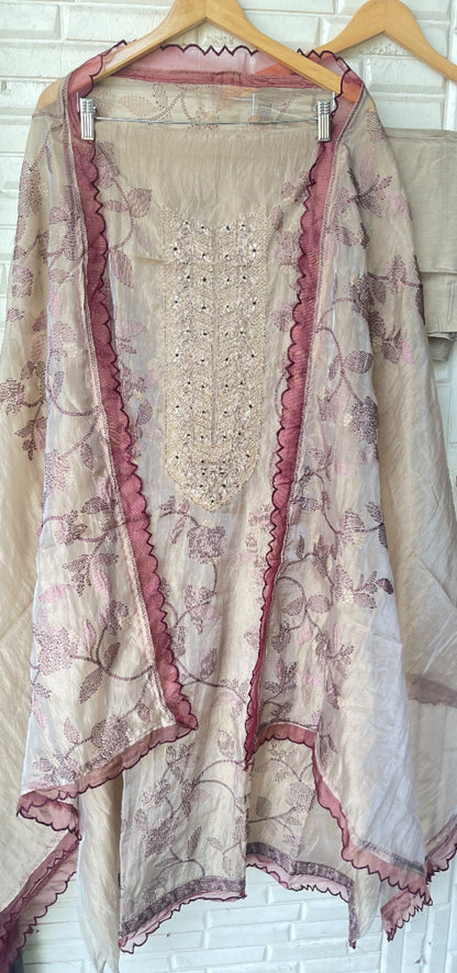 Elegant Shimmer Tissue Unstitched Designer Suit Set