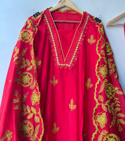 Elegant Unstitched Mul Chanderi 3 Pcs Suit Set