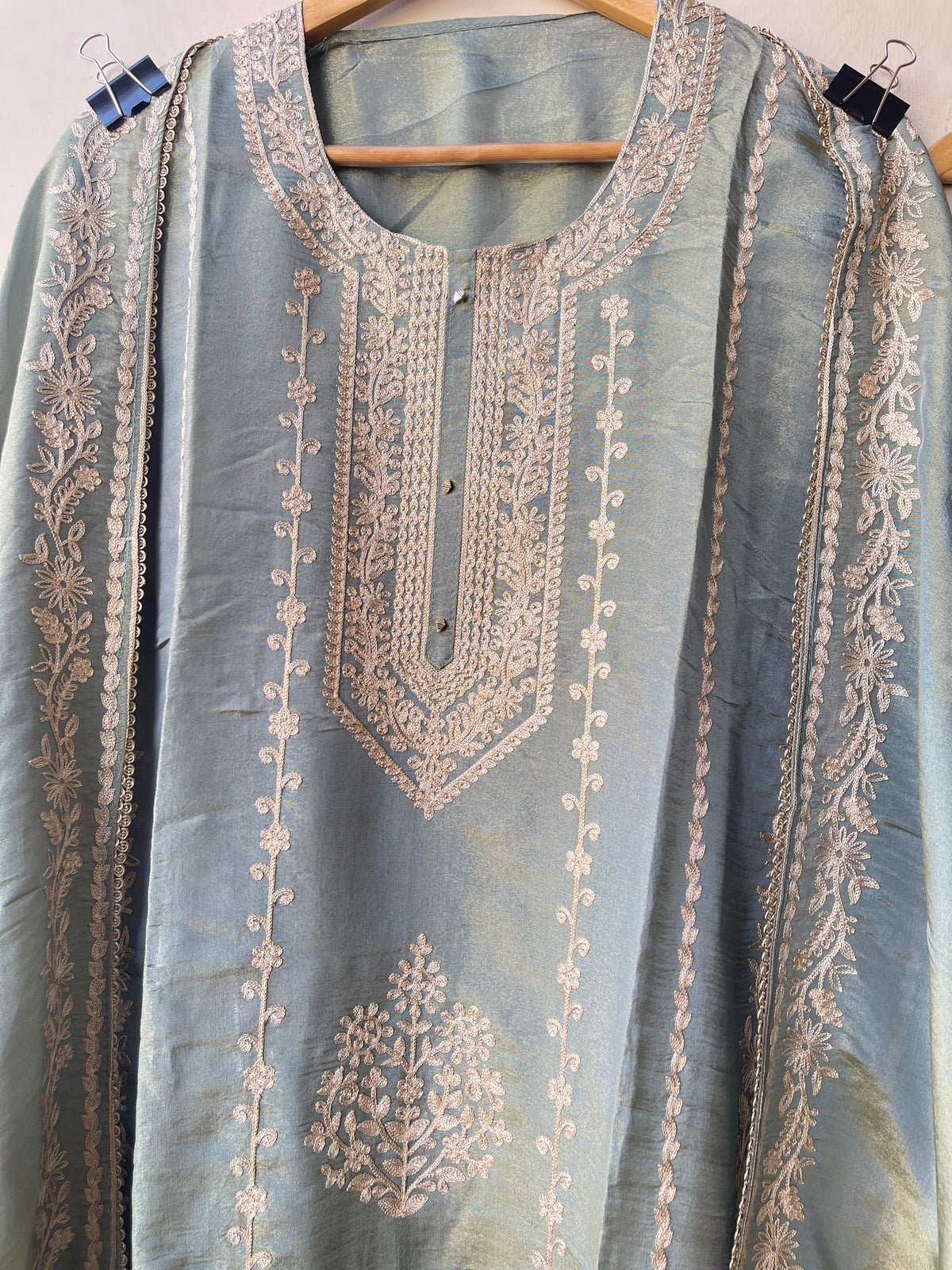 Designer Shimmer Silk 3pcs Unstitched Suit Set
