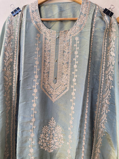 Designer Shimmer Silk 3pcs Unstitched Suit Set