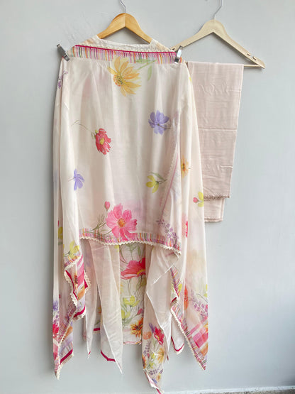 Soft flowy organza unstitched ladies suit Rc18356