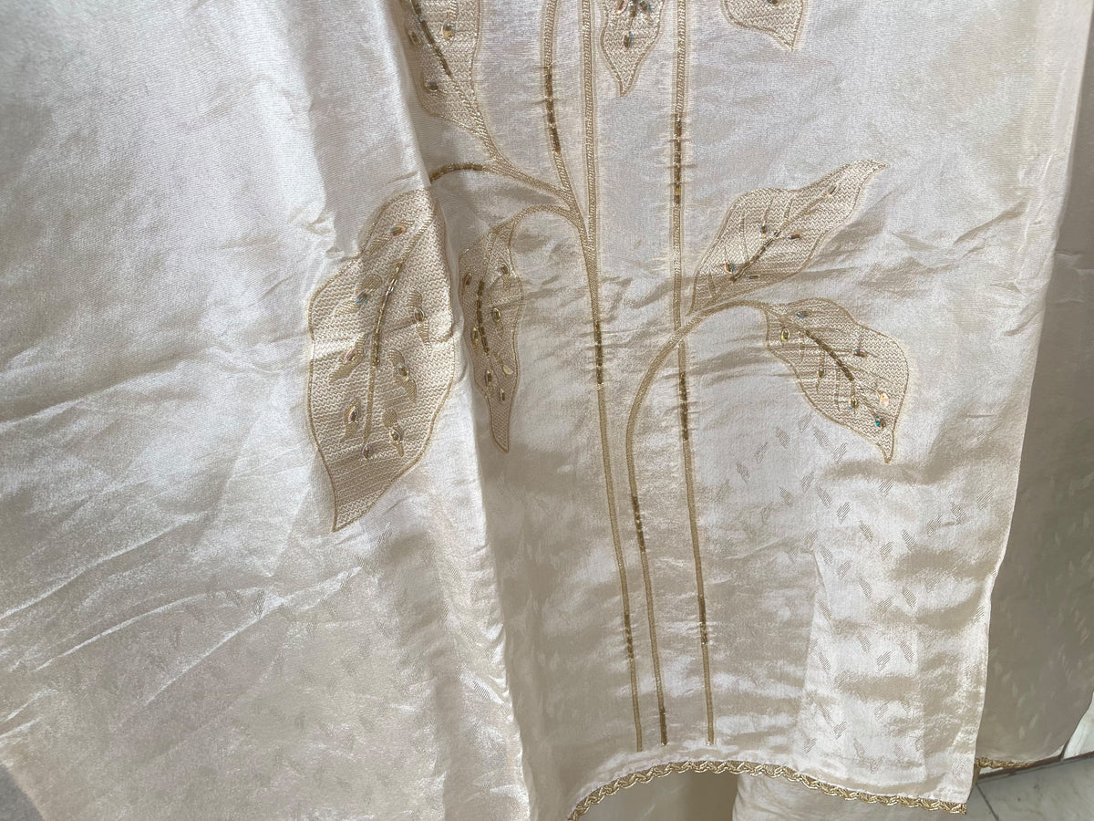 Elegant Shimmer Silk Embroidered Unstitched Designer Suit Set