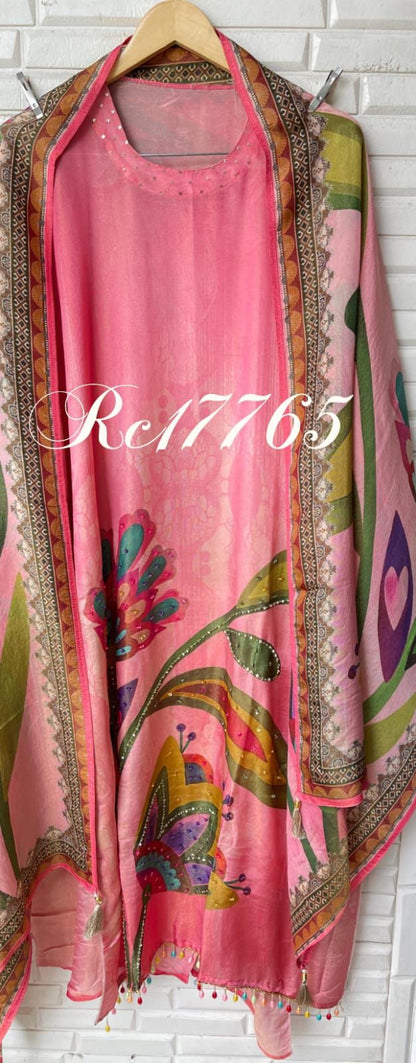 Shimmer silk unstitched ladies suit Rc17765