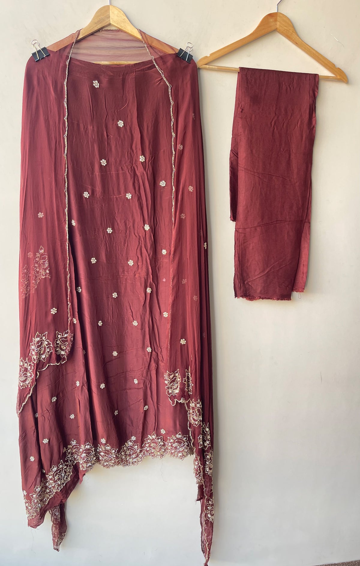 Premium Embroidered Crepe Satin Unstitched 3Pcs Suit Set